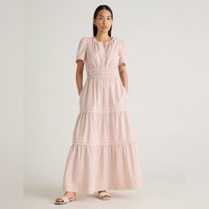 Quince 100% Organic Cotton Tiered Maxi Dress Terracota Striped Poplin Relaxed